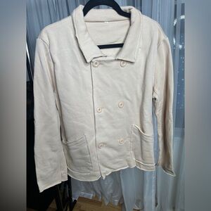 Cream Double-Breasted Jacket sweater.